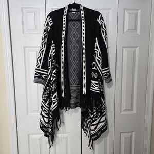 Chico's Aztec Print Black and White Women's Cardigan - Size 3